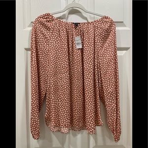 Ann Taylor Print Shirred Neck Top S NWT